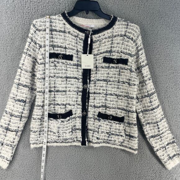 Sioni Cardigan Sweater Large Wool Blend Chunky Knit Black Prairie Granny Cottage - Picture 2 of 13